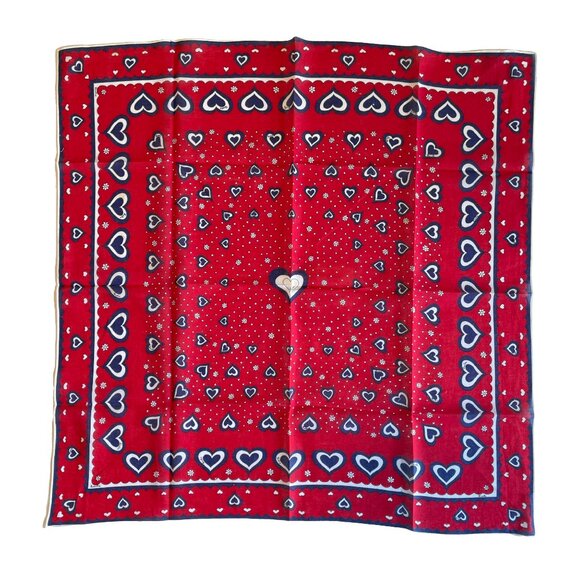 Emilio Pucci Vintage Cotton Scarf – Red & Navy Heart Motif - Picture 1 of 13